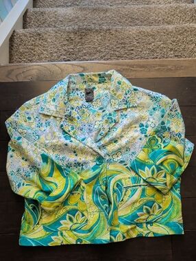 Floral Teal & Lime Cropped Blazer - Women